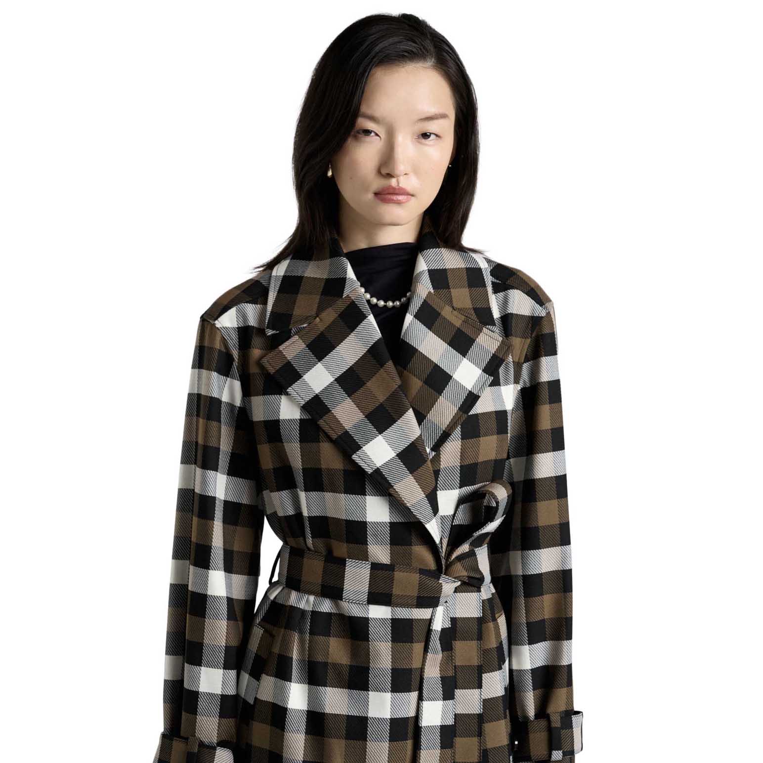 Cue Olive Check Trench